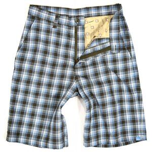 KATIN SURF CO. Blue Brown White Plaid Flat Front Cove/Walking Shorts Men's Sz 29